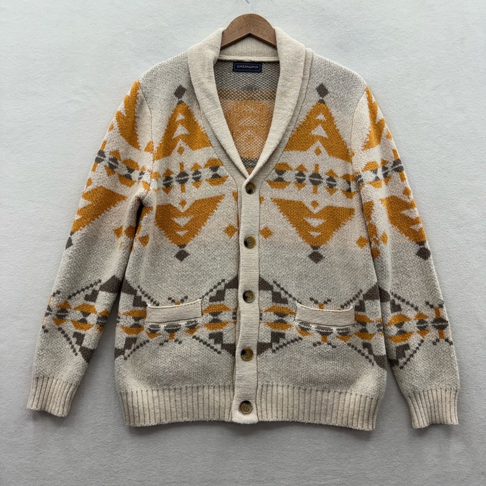 Sinransinya Women’s XL Button Front Cardigan Sweater Cream Abstract Pattern